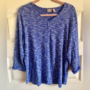 Chico’s Lightweight 3/4 Sleeve V Neck Sweater Bright Blue with White Size 3